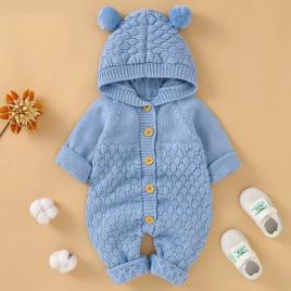 Salopeta bleu crosetata pentru bebelusi - ursulet (marime disponibila: 12-18