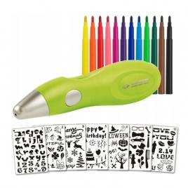 Creion aerograf cu 36 de markere colorate si 7 sabloane, gonga® verde