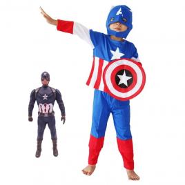 Costum captain america pentru copii ideallstore®, first avenger, poliester, 3-5 ani, albastru, figurina inclusa