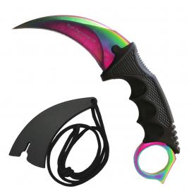 Cutit de vanatoare ideallstore®, karambit tip cs:go, multicolor, teaca cu snur inclusa