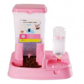 Dispenser de mancare 5l si apa 0,5l pentru animale, gonga® roz