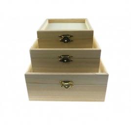 Set 3 cutii lemn depozitare MulteMargele Blank - Bej lemn 16.5x16.5x8cm 13.5x13.5x6cm 11x11x5cm.