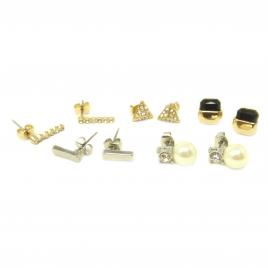 Set cercei de tip surub model cristale si perle culoare multicolor 1 cm