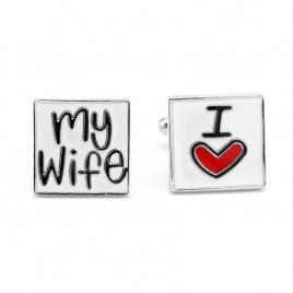 Butoni argintii I love my wife 17x17mm
