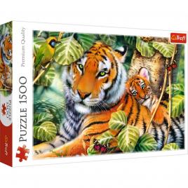 Puzzle trefl 1500 tigri bengalezi in padurea tropicala