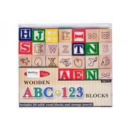 Cuburi din lemn malplay cu litere,cifre si diferite simboluri cu saculet pentru depozitare,multicolor,50 bucati