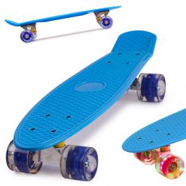 Skateboard penny board pentru copii cu roti din cauciuc, iluminate led, culoare albastra