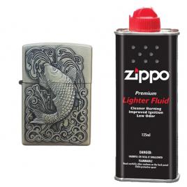 Bricheta tip zippo, 3d relief, metalica, peste si lichid zippo 125 ml p2