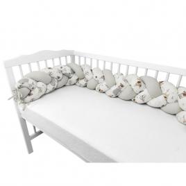 Miminu - protectie laterala pentru patut bebe, tip bumper impletit, din bumbac, din materiale certificate oeko tex standard 100, lungime 220 cm, forest friends beige