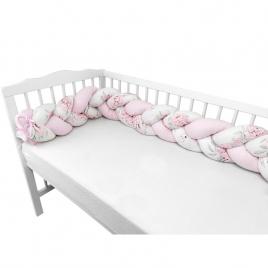 Miminu - protectie laterala pentru patut bebe, tip bumper impletit, din bumbac, din materiale certificate oeko tex standard 100, lungime 220 cm, peonie pink