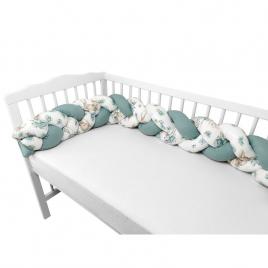 Miminu - protectie laterala pentru patut bebe, tip bumper impletit, din bumbac, din materiale certificate oeko tex standard 100, lungime 220 cm, sweet deer mint