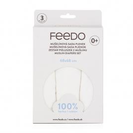 Feedo - set 3 scutece din muselina, multifunctionale, din bumbac certificat oeko-tex standard 100, 68x68 cm, 0 luni+, alb