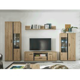 Set mobilier living pal stejar artizan negru kanode 310x40x196 cm