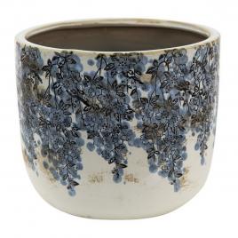 Ghiveci de flori din ceramica bej albastru 20x17 cm