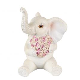 Figurina polirasina alb roz elefant 8x6x10 cm