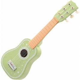Joueco - chitara din lemn certificat fsc, cu 6 corzi, stimuleaza creativitatea, dezvolta coordonarea motrica, 54 x 18.5 cm, 3 ani+, verde