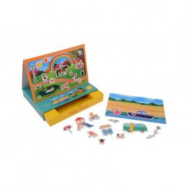 Joueco - set de joaca magnetic, 30 de piese, dezvolta abilitati motorii si imaginatia, include cutie pentru depozitare si tabla de joc, 30 x 22 cm, multicolor