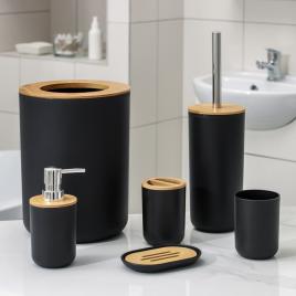 Set elegant pentru baie format din 6 piese, abs + lemn, culoare negru/maro