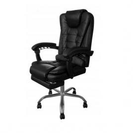 Scaun de birou, cu suport pentru picioare, rotativ, piele ecologica, negru, 65x102/110 cm