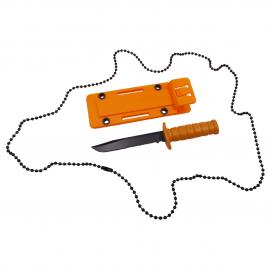 Cutit tactic de vanatoare ideallstore®, military specialist, 10 cm, portocaliu, teaca cu lant inclusa