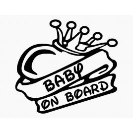 Sticker autocolant autoturism - Baby on board crown - 12 x 11 cm - Negru