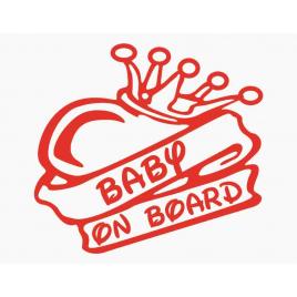 Sticker autocolant autoturism - Baby on board crown - 12 x 11 cm - Rosu