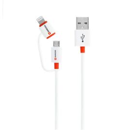 Cablu usb skross essentials line 2 in 1 cu conector micro usb - lightning alb 1m