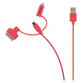 Cablu alimentare si sincronizare rosu usb 2.0 - micro usb +adaptor lightning +apple dock 30pini 1m cupru valueline