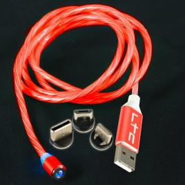Cablu 1m 3in1 usb type c iphone micro usb iluminat led rosu