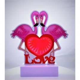 Decoratiune luminoasa cu baterii/cablu neon flamingo love 20 cm alb rece
