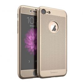 Husa apple iphone 7 plus ipaky full cover 360 air cu gauri auriu + folie sticla