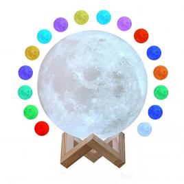 Lampa de veghe luna 3d moon light, lumina multicolora led, 7 culori, schimbare culoare prin atingere, alimentare baterii, fara acumulator, stand din plastic inclus, 12 cm, flippy