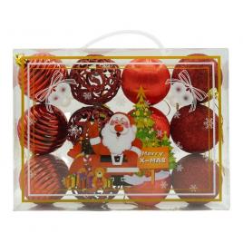 Set de 12 ornamente de brad, flippy, de tip glob, rosu, din polistiren, cu finisaj sclipitor , cutie  6  cm adancime x 23  cm lungime x 18  cm inaltime
