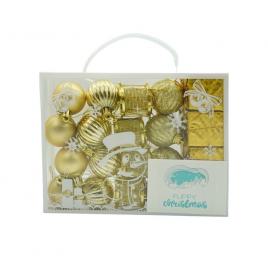 Set de 20 ornamente de brad, flippy, de tip glob, auriu, din polistiren, cu finisaj sclipitor , cutie  4  cm adancime x 20  cm lungime x 16  cm inaltime