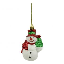 Set de 3 ornamente de brad, flippy, de tip om de zapada, alb/rosu, din plastic, cu finisaj sclipitor , cutie  4  cm adancime x 6  cm inaltime x 9  cm lungime