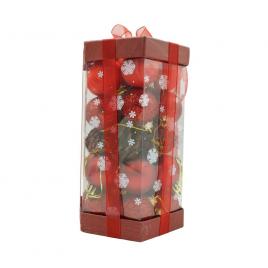 Set de 35 ornamente de brad, flippy, de tip glob, rosu, din polistiren, cu finisaj sclipitor , cutie  11  cm adancime x 19  cm inaltime x 11  cm lungime)