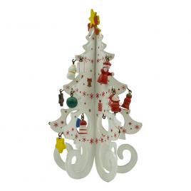 Decoratiune craciun, brad, alb, 6 cavitati cu ornamente, 12 cm x 20 cm, lemn, flippy