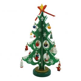 Decoratiune craciun, brad, verde/alb, 8 cavitati cu ornamente, 18.5 cm x 33 cm, lemn, flippy
