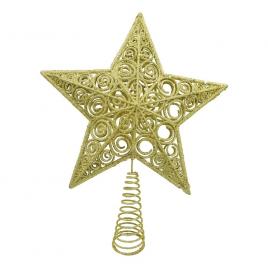 Varf decorativ de brad, auriu, in forma de stea, design spiralat, din plastic/metal, 29 cm x 38 cm, interior/exterior, flippy