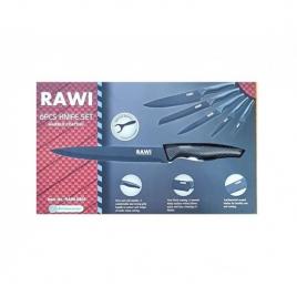 Set de 6 cutite rawi, din metal marmurat negru