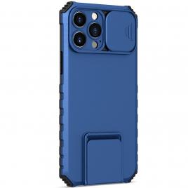 Husa defender cu stand pentru iphone 13, albastru, suport reglabil, antisoc, protectie glisanta pentru camera, flippy