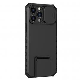 Husa defender cu stand pentru iphone 13, negru, suport reglabil, antisoc, protectie glisanta pentru camera, flippy