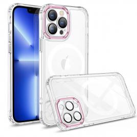 Husa magsafe silicone pentru iphone 12, flippy, transparenta, magnetica, extra protectie camera roz
