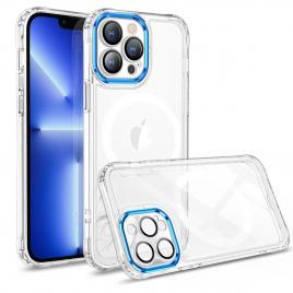 Husa magsafe silicone pentru iphone 13, flippy, transparenta, magnetica, extra protectie camera albastru