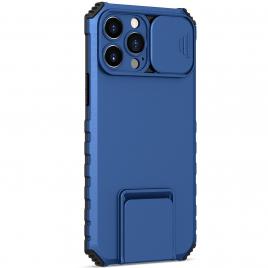 Husa defender cu stand pentru iphone 12, albastru, suport reglabil, antisoc, protectie glisanta pentru camera, flippy