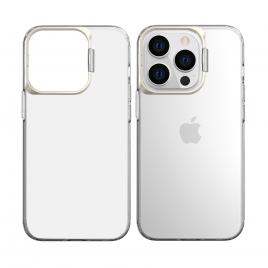 Husa de protectie pentru iphone 14 plus, cu suport metalic pentru camera, bracket series, flippy, protectie antisoc, pc mat, silicon moale pe margini, transparent