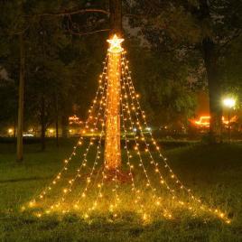 Instalatie luminoasa tip perdea pentru pomul de craciun, cu stea luminoasa, 350 led-uri, conectare retea, interior/exterior, lumina calda, tree dazzler