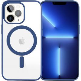 Husa magsafe pentru apple iphone 11, full cover, frosted acrylic color big hole, magnetica, incarcare wireless, flippy, albastru
