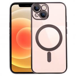 Husa magsafe pentru apple iphone 11, full cover, protectie camera, margini colorate electroplating, magnetica, incarcare wireless, flippy, negru