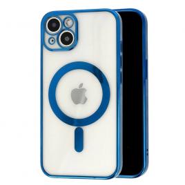 Husa magsafe pentru apple iphone 12, full cover, protectie camera, margini colorate electroplating, magnetica, incarcare wireless, flippy, albastru